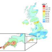 Cornwall's heat-producing granite rocks are clear on this graphic Picture: British Geological Society