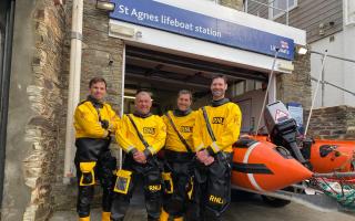 Dan Grant (third from left) with fellow crew members Fraser Watt (left) and David Jones (right) and trainer assessor Carl Beardmore