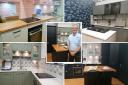 Bradfords Building Supplies manager Pete Slinn (centre) with some of the kitchens in the new showroom