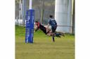 Mike Creeden dives over for one of his two tries. Picture: CORNISHPHOTOS