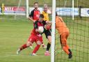Ross Duncan is denied during Porthleven's 4-1 defeat to Sticker