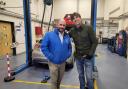 Simon Reeve with Luke Bazeley, head of campus at Cornwall College Camborne  during filming
