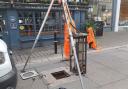 The bollard was photographed being removed from its hole this morning