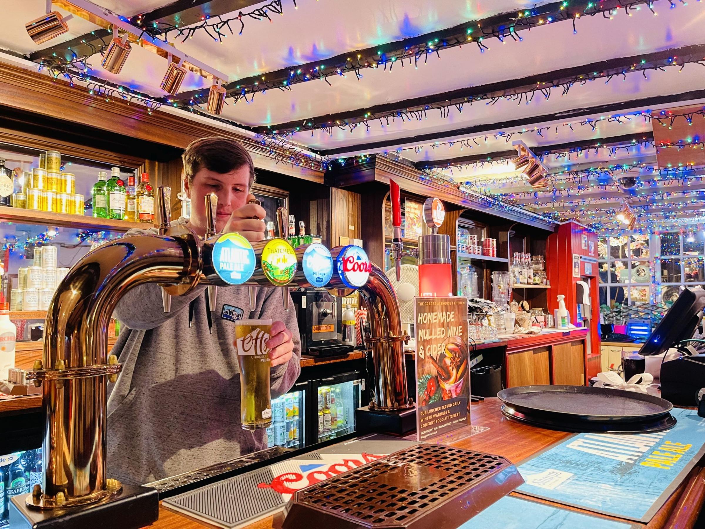 n Leon works at The Grapes, a popular Falmouth pub well known for its iconic brightly coloured fairy lights. On this day, Leon started at 5pm to finish at 2am.
