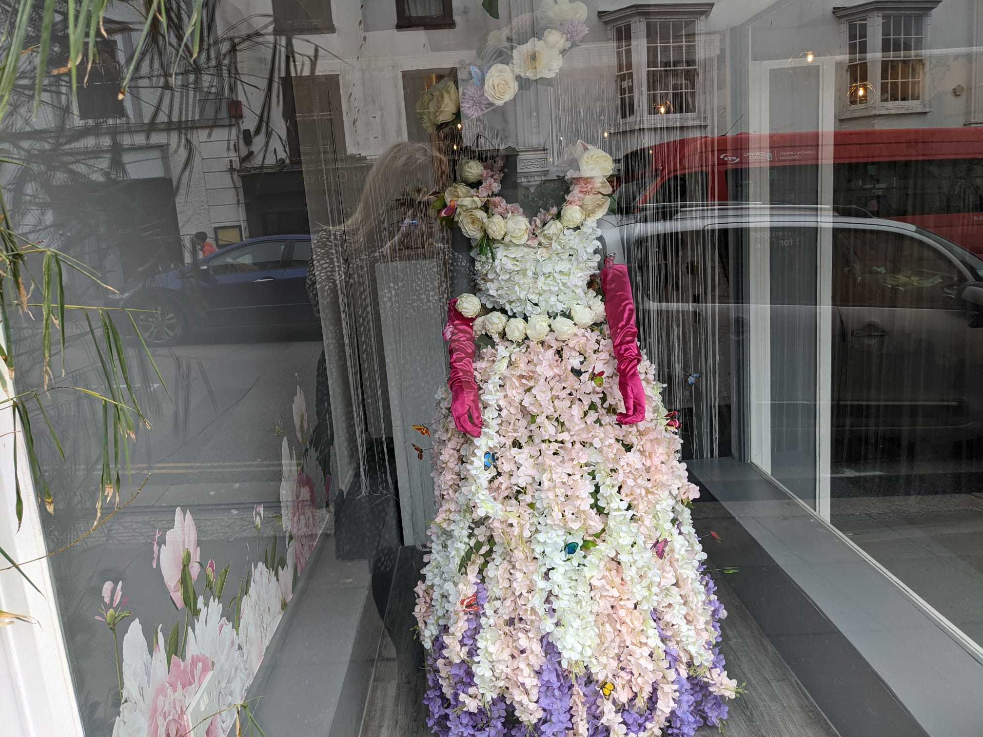 Tara Trethowan designed this Flora Day mannequin for her shop window display at The Bridal Studio