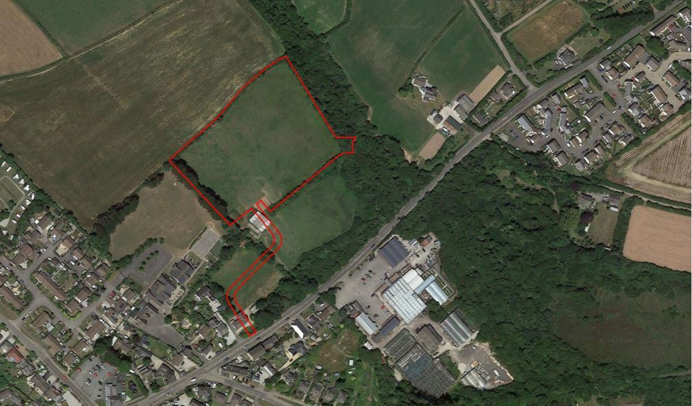 Where the 40 houses would be built in relation to the rest of Goonhavern (Pic: Cornwall Council)