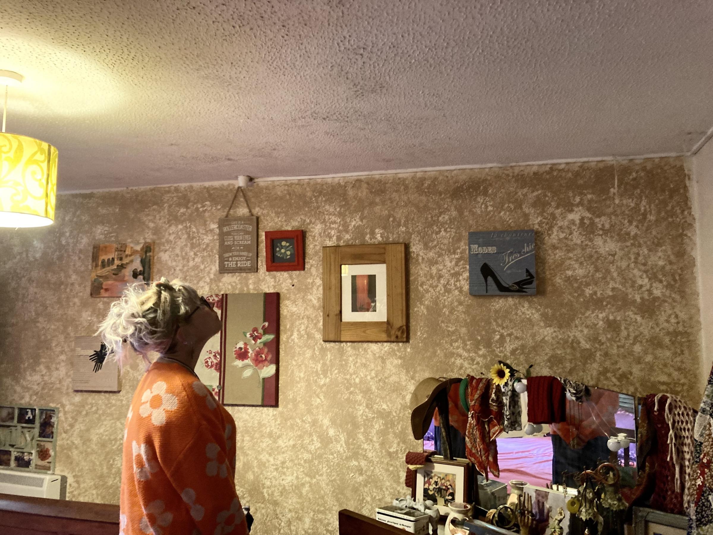 MD_DCM_Liz Pannell in her bedroom which has mould on the ceiling. She lives in a Cornwall Council owned property in Cowdray Close of Saltash and has had issues with damp and mould in her property for the past two years..