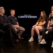 The five students from Cornwall interviewing Chris Evans, Taika Waititi and Tim Peake