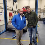 Simon Reeve with Luke Bazeley, head of campus at Cornwall College Camborne  during filming