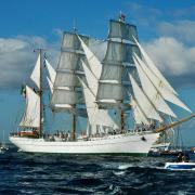 Mexican sail training vessel Cuauhtémoc due here in August. Image: David Barnicoat Collection