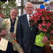 John Eddy and his wife Nan at a presentation to mark his retirement as chairman of the Flora Day stewards