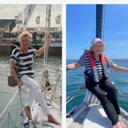 Kay recreates the picture taken on a yacht 45 years ago