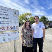 Concerned shopkeepers Vicki and Andy Brett at the New Road South car park in Callington, where tariffs were increased this year