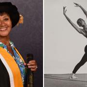 Julie Felix becoming an Honorary Fellow of Falmouth University (left) and as a dancer