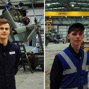 LEAT Dan Clarke (L) and trainee air engineering technician Calum Elis (R)
