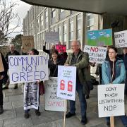 Protesters against the Gillyflower development protest outside New County Hall / Lys Kernow in Truro (Pic: Lee Trewhela / LDRS)