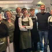 Jurgen Klopp with the team at The Mote Seafood Restaurant and Bar in Port Isaac