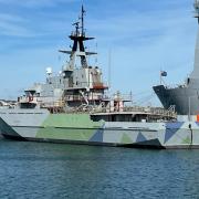 HMS Mersey sporting the new dazzle paintwork
