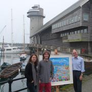 Image: Sam Groom, Festivals & Events Manager at Visit Cornwall,  John Dyer, Falmouth Artist in Residence and Jonathan Griffin, Director at National Maritime Museum Cornwall