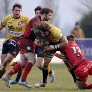 Alex Cheesman gets tackled last week against Moseley. He is back in the Cornish Pirates' starting line-up
