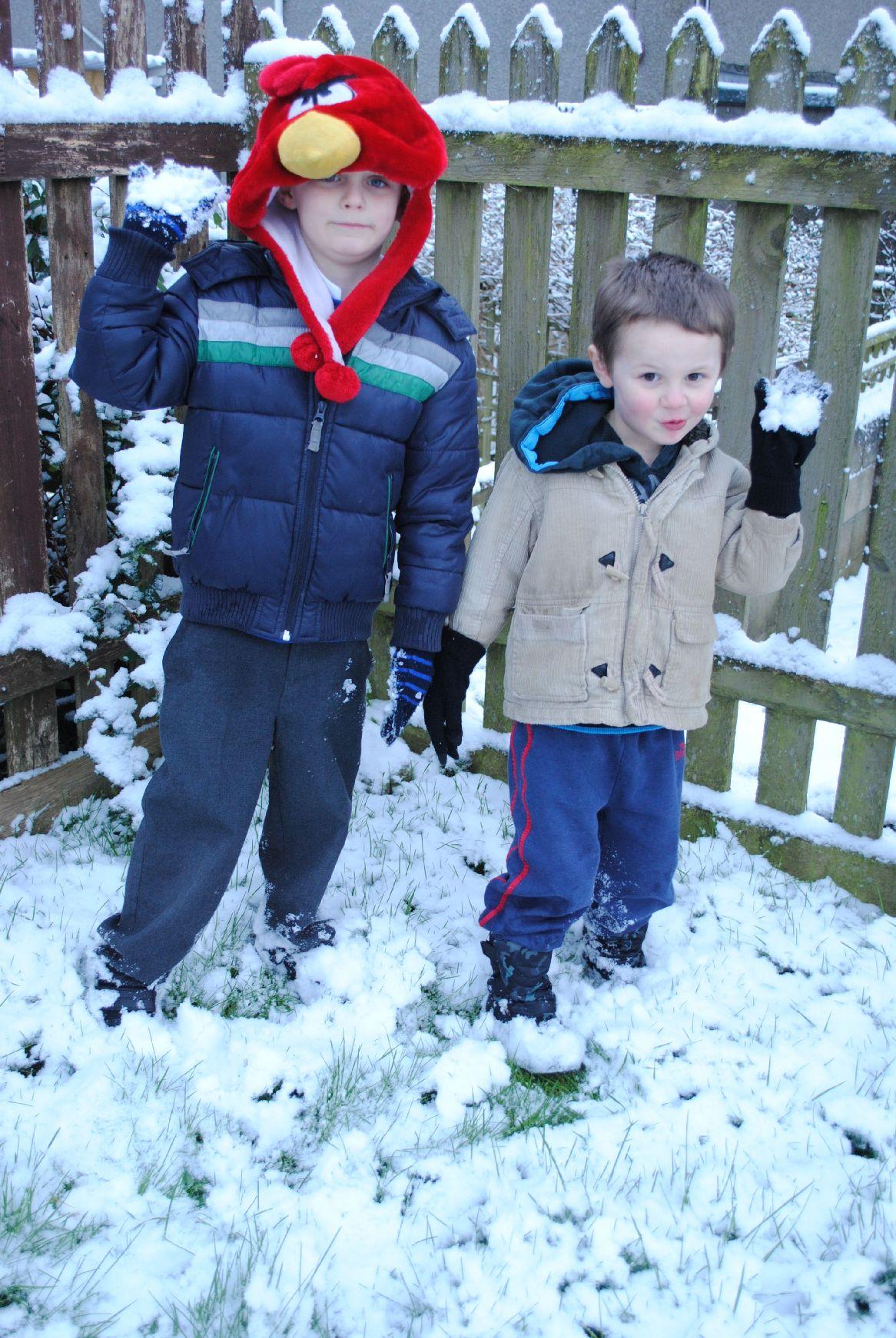 Helston youngsters Jake and Liam are ready for a snowball fight
