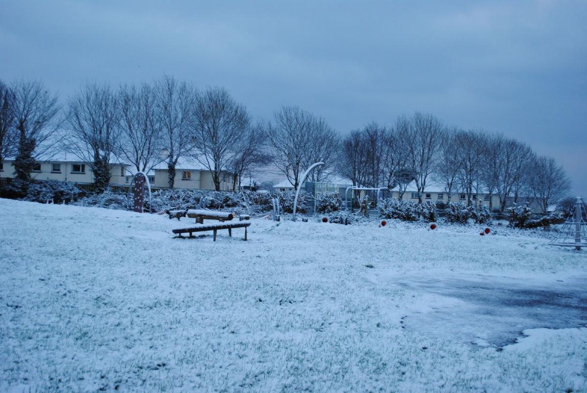 The King George V play park in Helston was covered in snow
