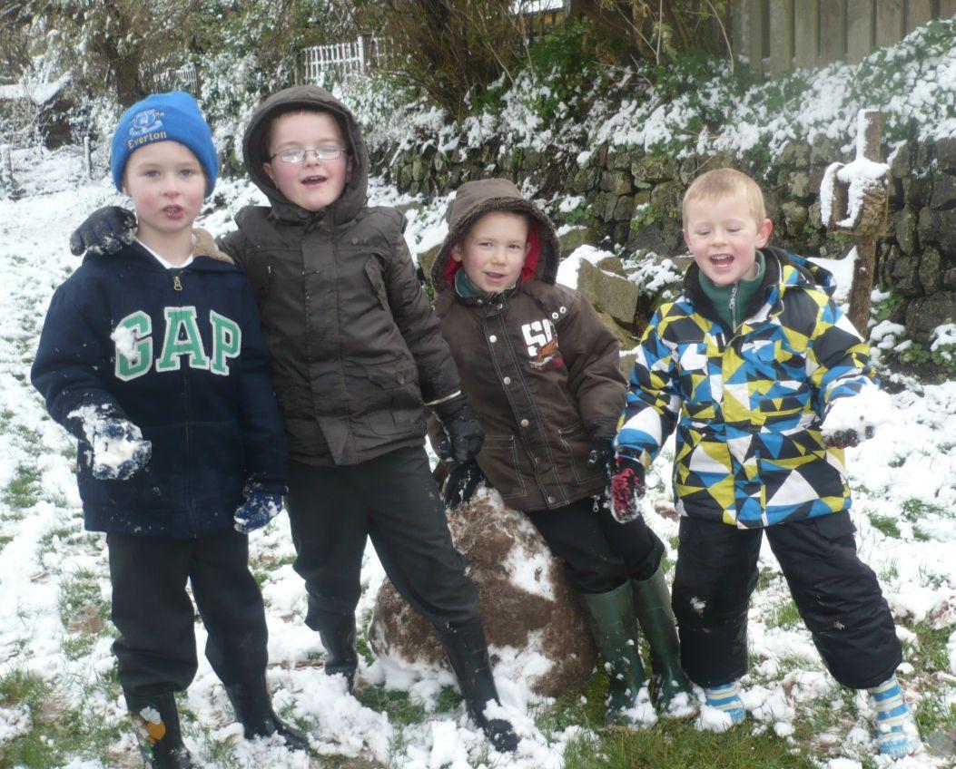 These Landewednack children are all smiles as they welcomed the chance for some snowy fun