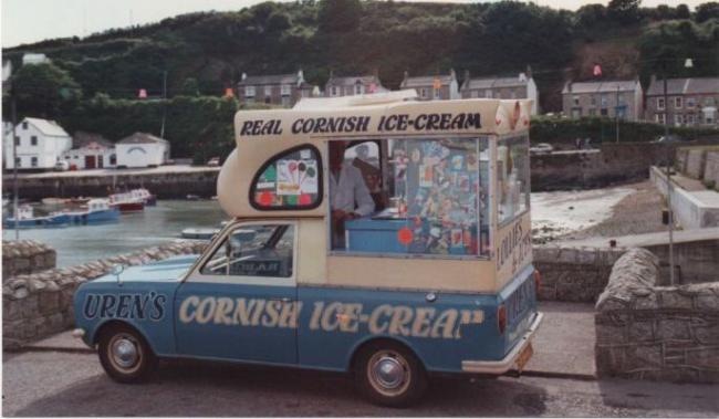 Spencer in his ice cream van on Porthleven Harbour Head