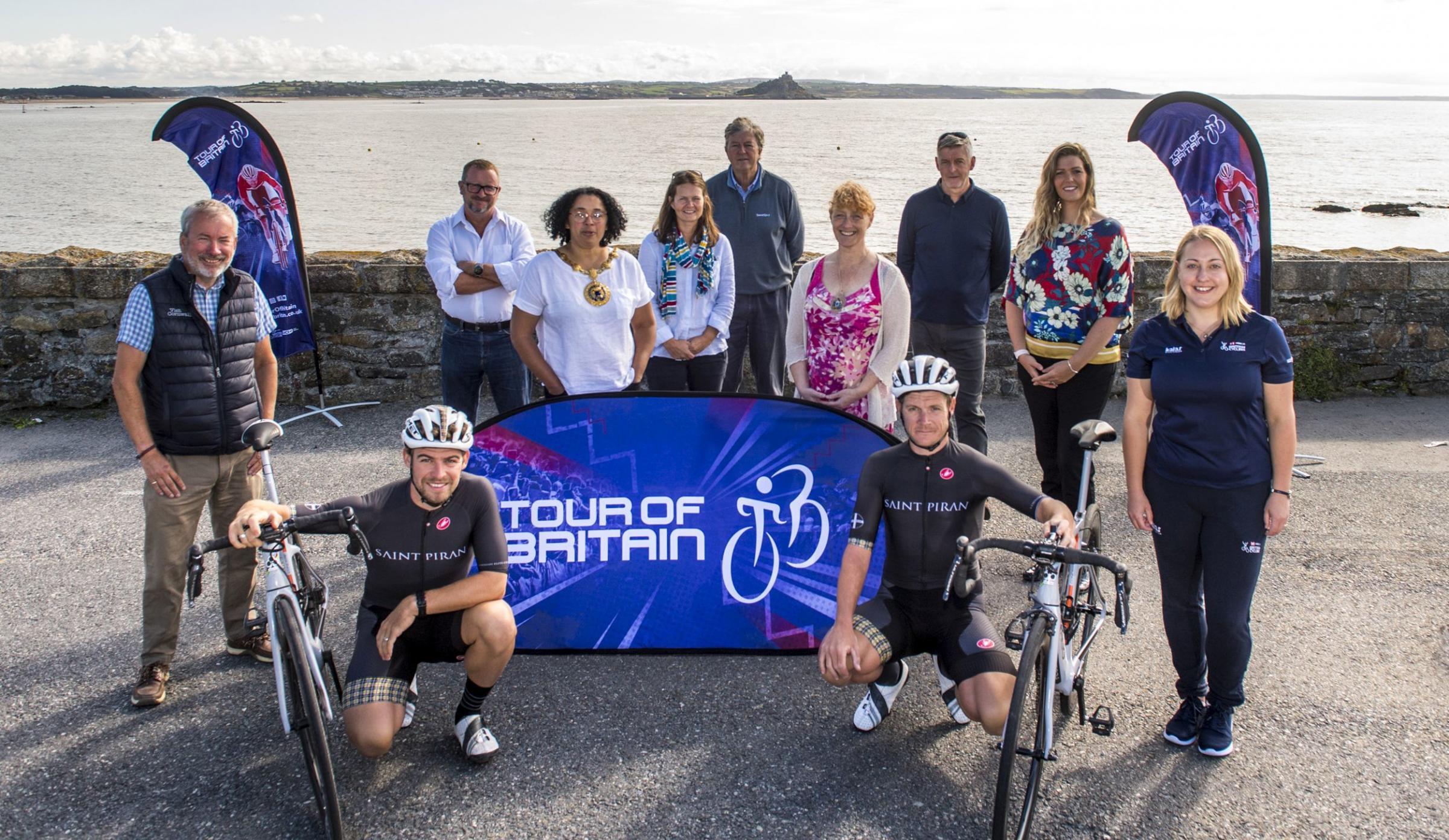 Two of Cornwalls elite cyclists join Penzance Town Council and Cornwall Council for the Tour of Britain countdown