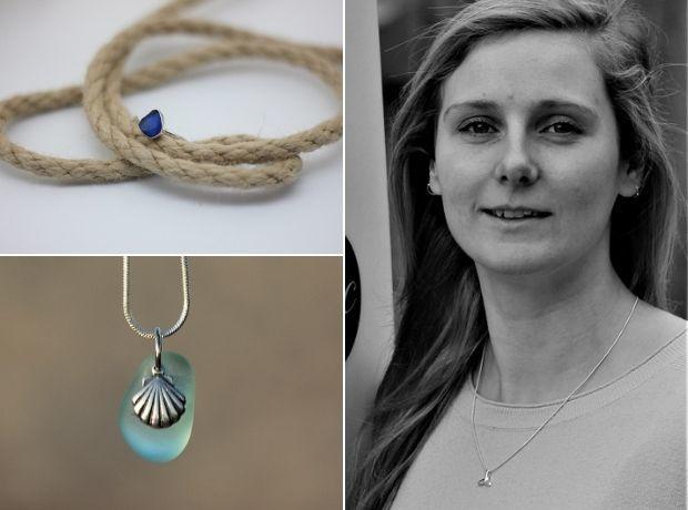 Amelia Frances with two pieces of her seaglass jewellery