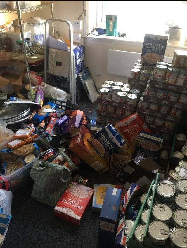 Donated food was thrown around and ripped open