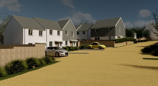 An artists impression of how the affordable homes at Kergilliack will look. Credit 4D Architects Studio/ Cornwall Council Planning Register