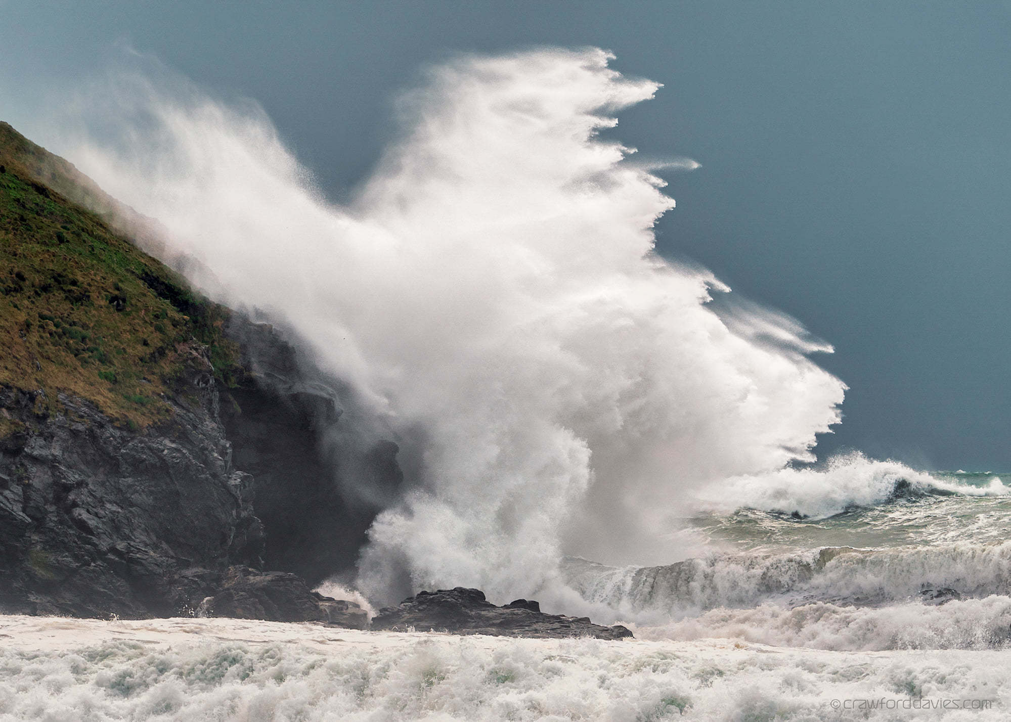 Waves crashing in at Poldhu this afternoon, by Stephen Crawford Davies