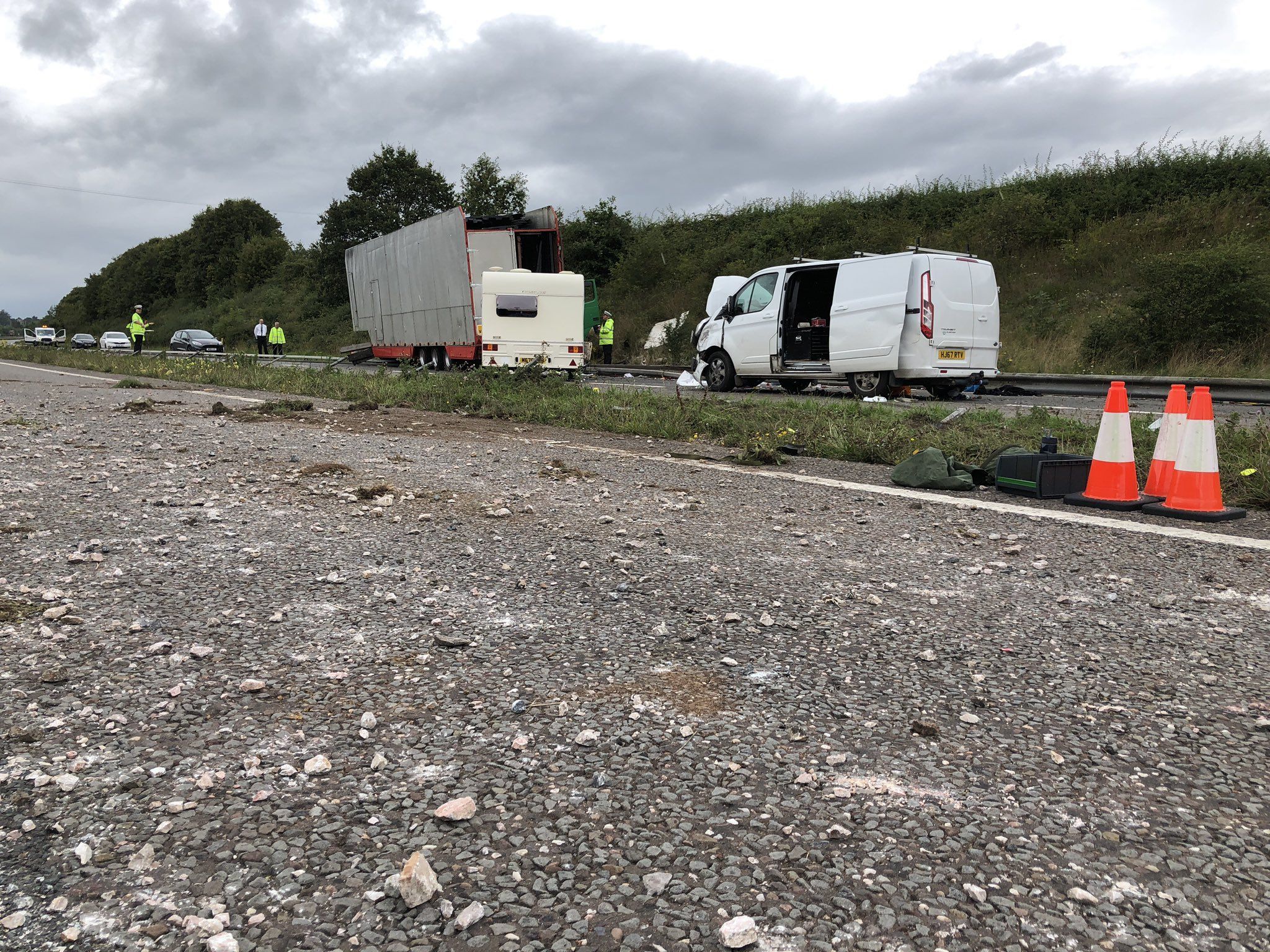 The central reservation of the A30 was torn through Picture: Devon and Cornwall Police