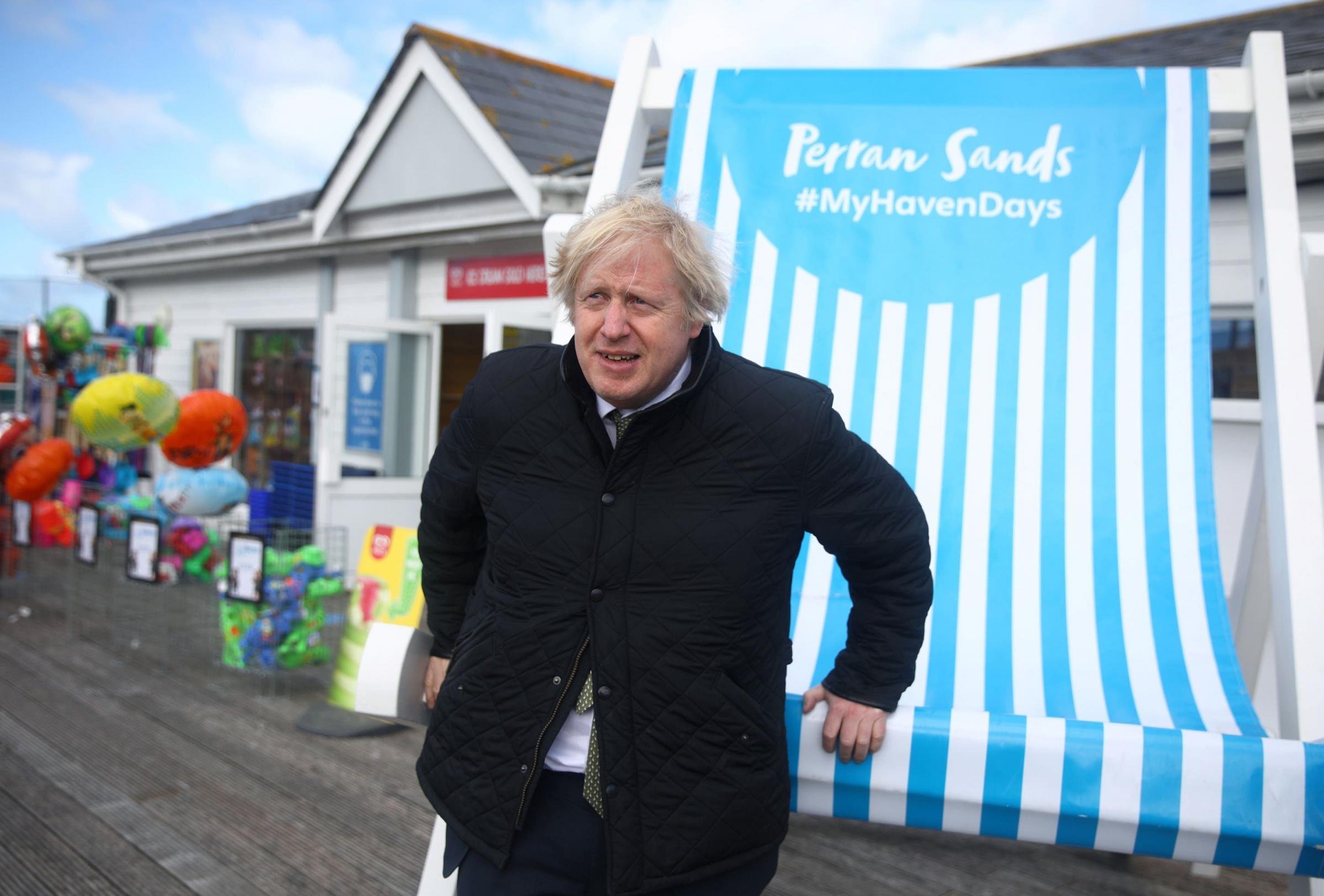 Prime Minister Boris Johnson during a visit to Haven Perran Sands Holiday Park in Perranporth. Picture: Tom Nicholson/PA