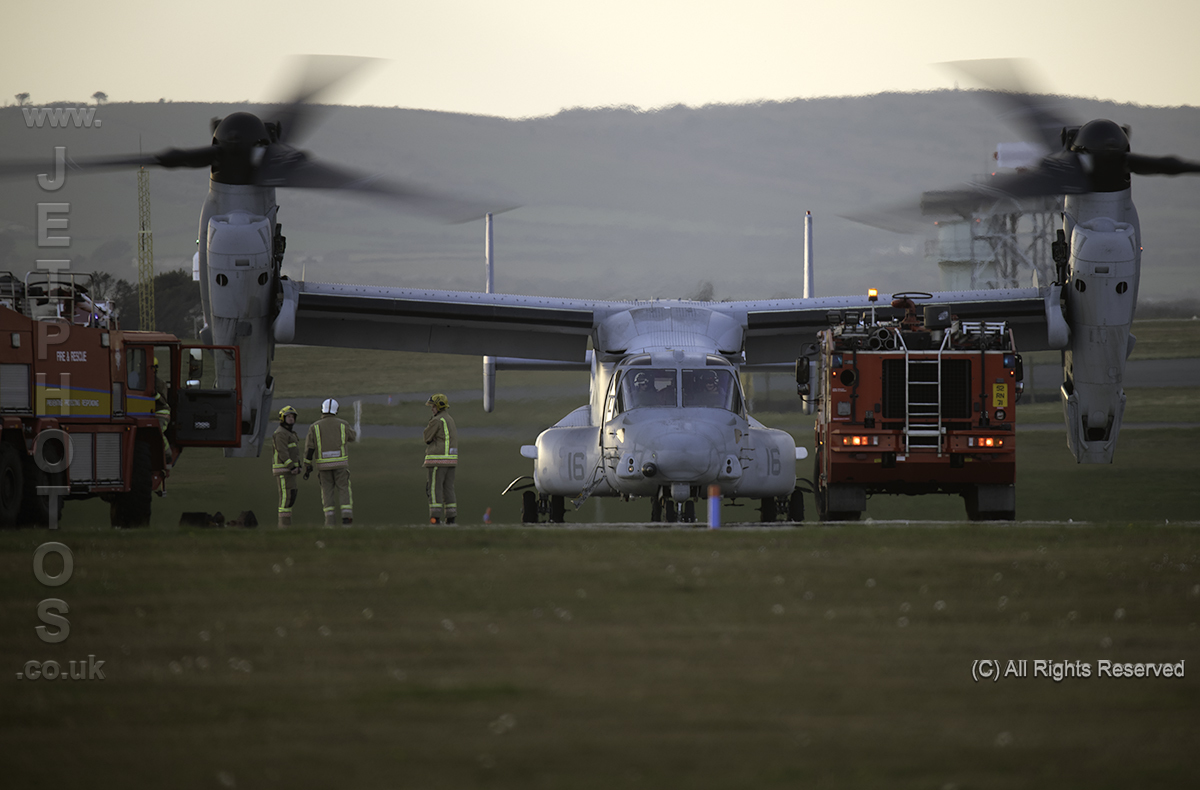 The Osprey is seen in by Culdrose firefighters on Friday evening. Picture: Bob Sharples/Jet Photos
