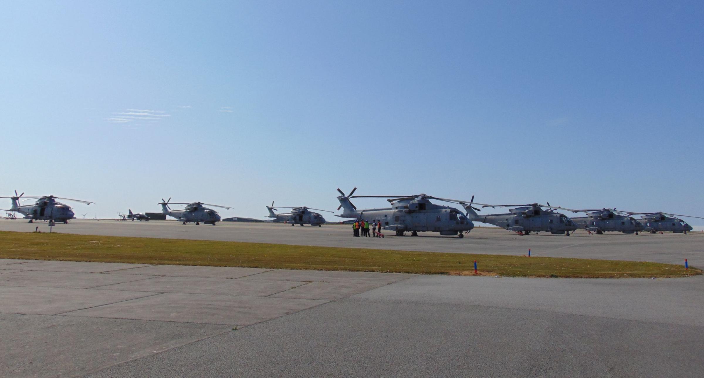 The helicopters lined up on the tarmac