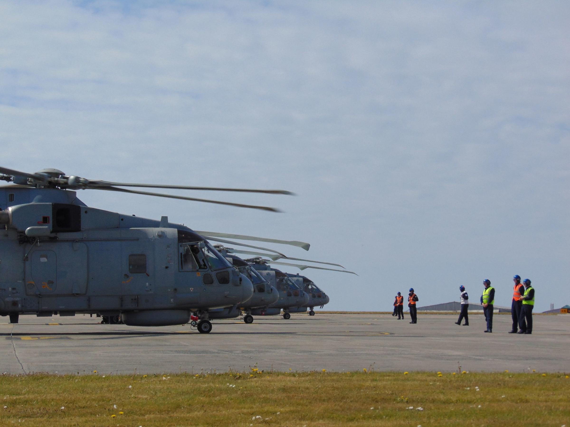 The helicopters ready to leave Culdrose