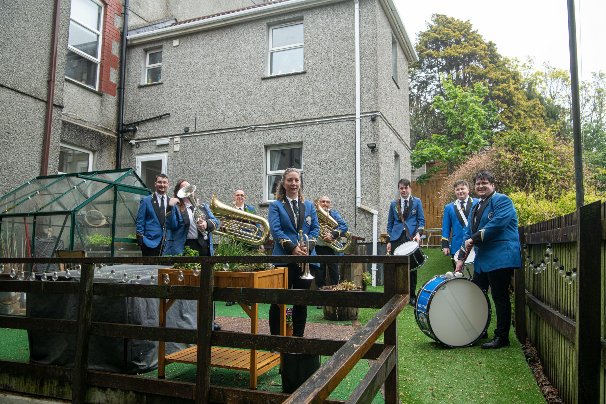 Helston Town Band playing outside Godolphin House Care Home. Picture: Kathy White
