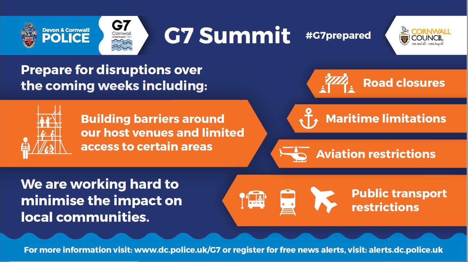 A graphic showing what disruption to expect in Cornwall during the G7
