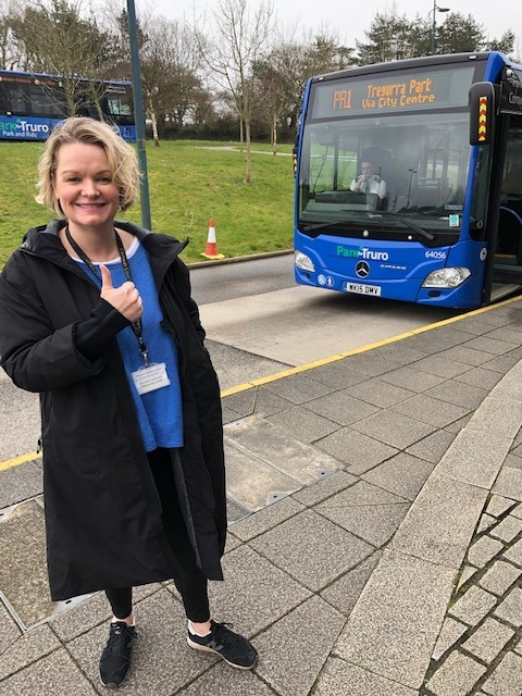 Dulcie Tudor, Cornwall councillor for Threemilestone and Gloweth, pictured previously at the park and ride service (Image: Dulcie Tudor/free to use)