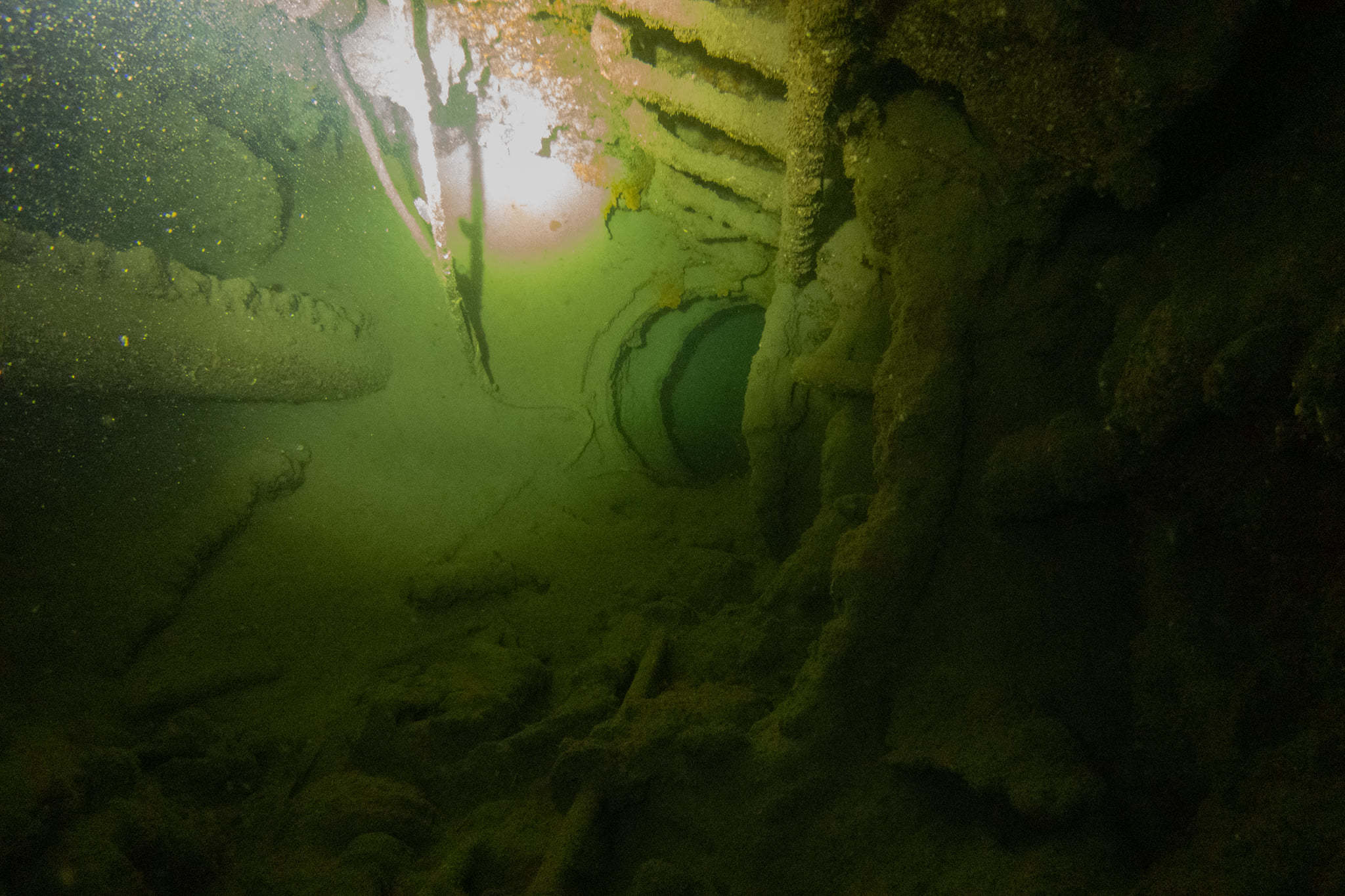 The open hatch at the rear of the conning tower. The dive took place off the boat Moonshadow operated by Mark Millburn of Altantic Scuba out of Mylor. Picture credit: Dominic Robinson