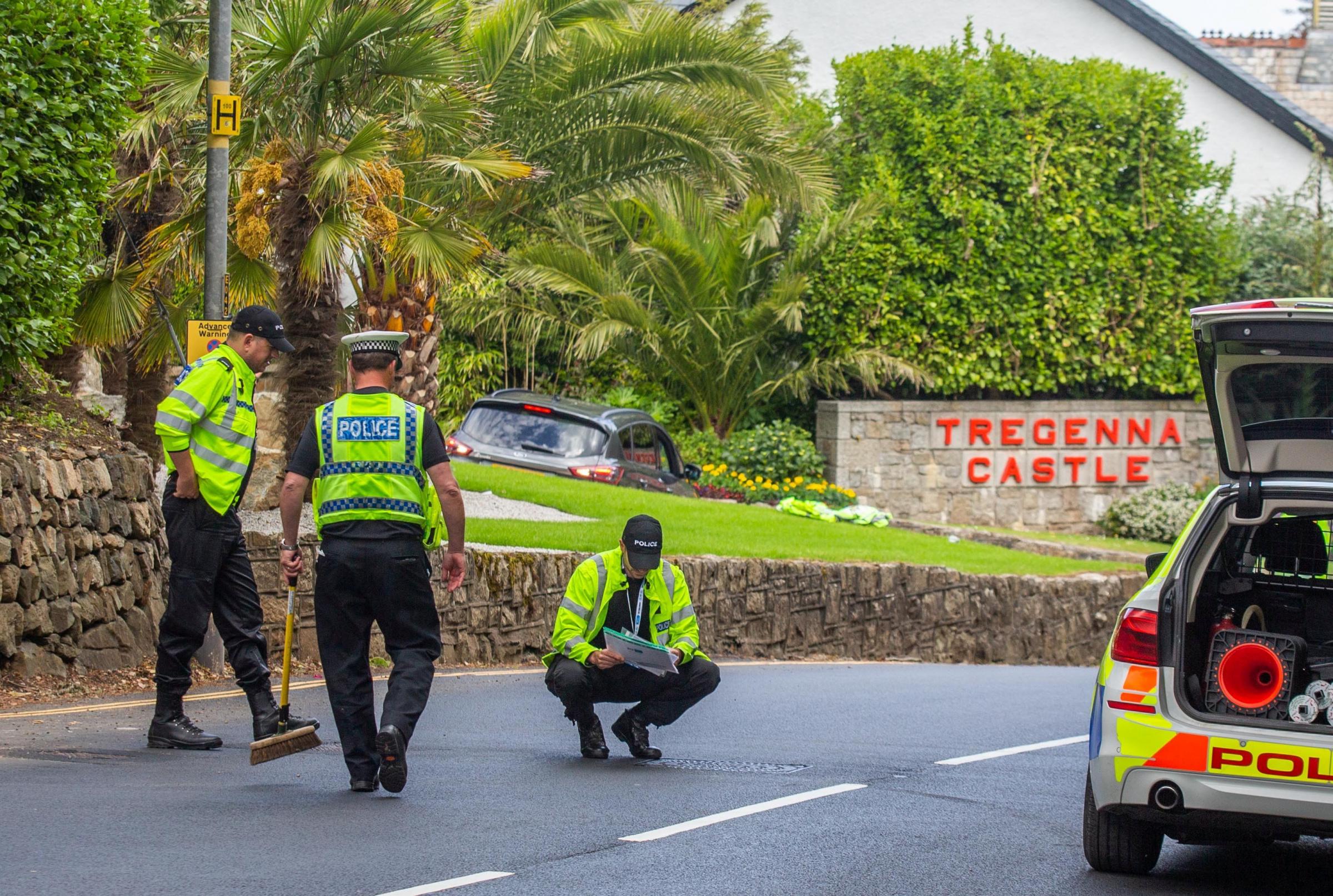 Police outside the Tregenna Castle Hotel, where the leaders will stay. Picture: SWNS