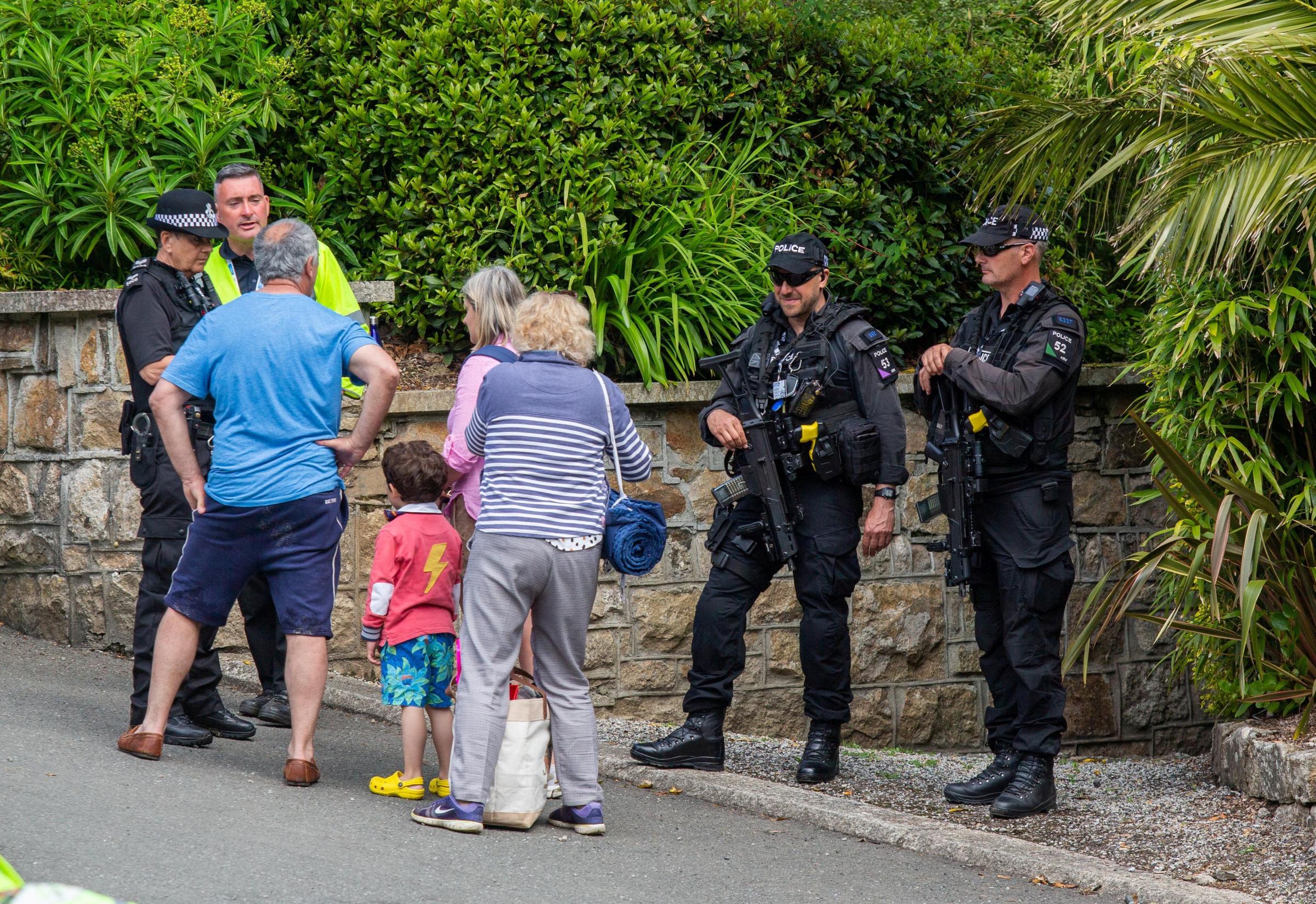 Police and security teams keep a heavy presence in Carbis Bay ahead of the G7 summit. Picture: SWNS