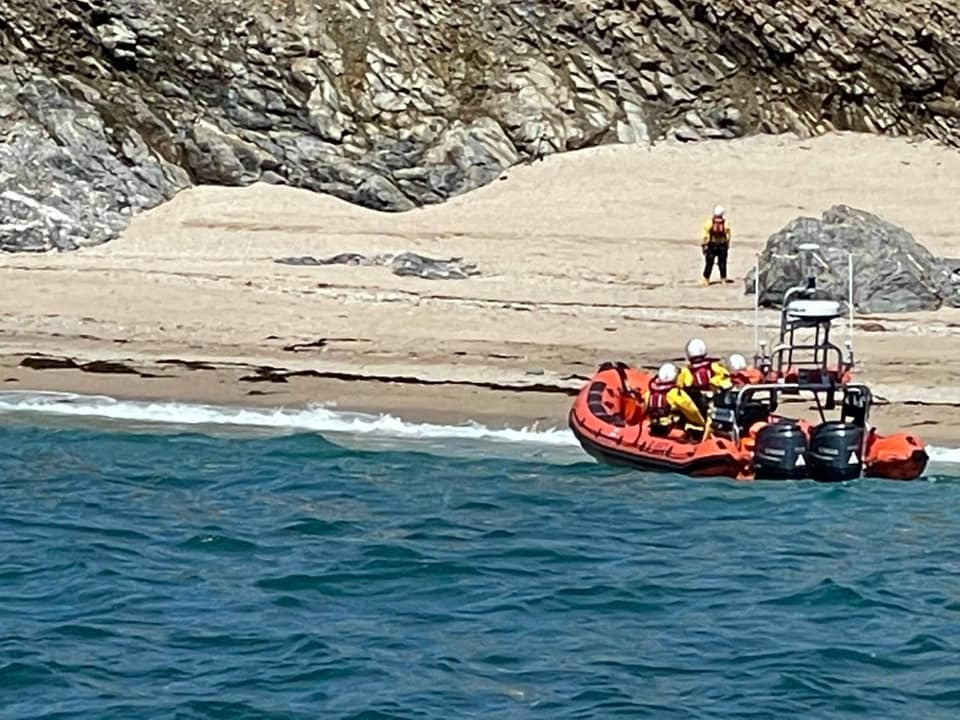 Rescue services were called to the beach near Porthleven after the diog owner was cut off by the tide. Pictures Penlee Lifeboat
