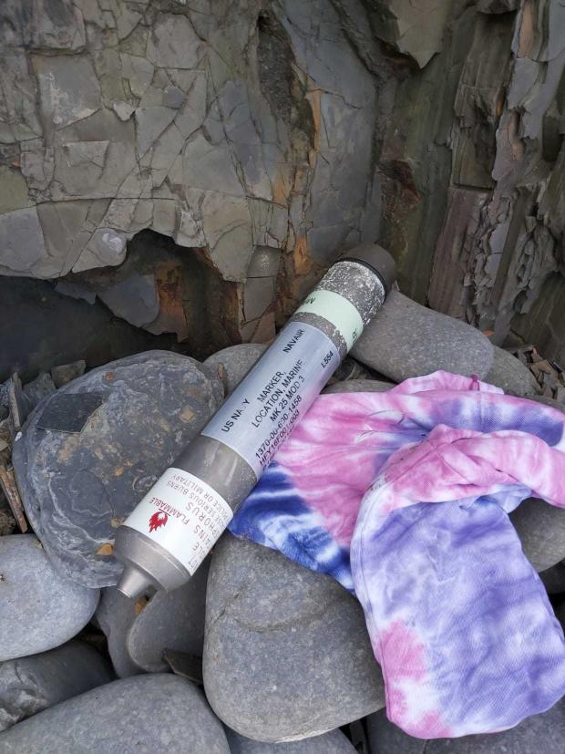 Falmouth Packet: One of the devices found and dealt with by Bude Coastguard Rescue Team and the Royal Navy' Explosive Ordnance Disposal Unit. Picture: Bude Coastguard Rescue Team