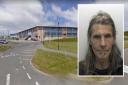Rodney Peasley (inset) made bomb threats to Richard Lander School in Truro (pictured) and Kernow Health