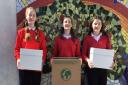 Year six pupils at Coverack School with some of the donations