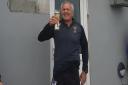 Falmouth Eagles second team manager Sandy celebrates the win