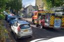 Emergency services dealing with a crash in Killigrew Street, Falmouth